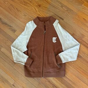 Trailer Mens Brown Cream Long Sleeve Wool Zip Up Sweater Large